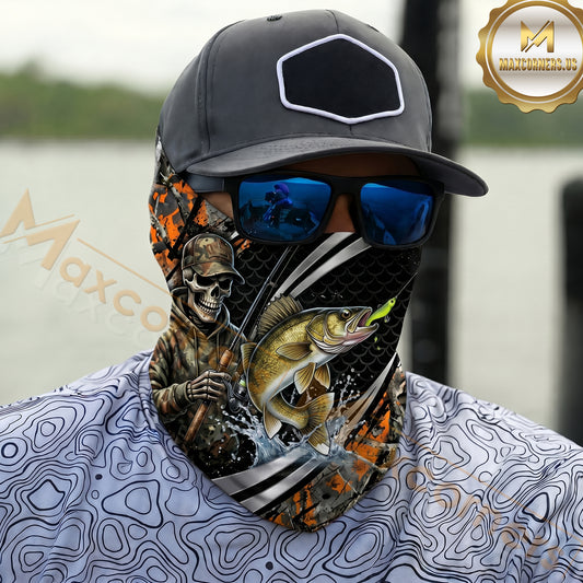 Maxcorners Fishing Skull Angler Camouflage 3D Neck Gaiter (12 Fish Species)