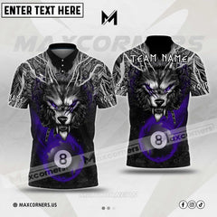 Maxcorners Billiards Wolf Ball 8 Flame Multicolor Options Personalized Name, Team Name 3D Polo Shirt