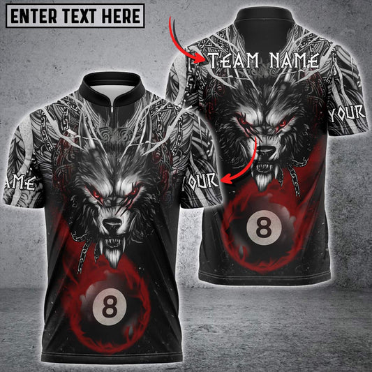 Maxcorners Billiards Wolf Ball 8 Flame Multicolor Options Personalized Name, Team Name 3D Polo Shirt