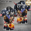 Maxcorners Blue Camo American Flag Eagle Flame Bowling Shirts For Men Custom Patriotic Bowling Team Shirts LM2608