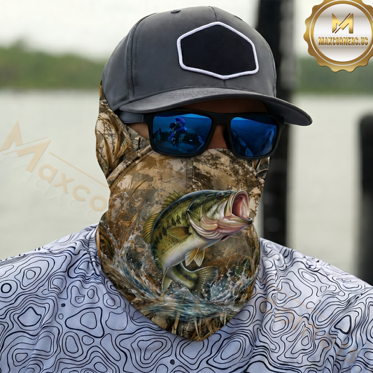 Maxcorners Fishing Camouflage Dynamic Water Splash 3D Neck Gaiter (13 Fish Species)