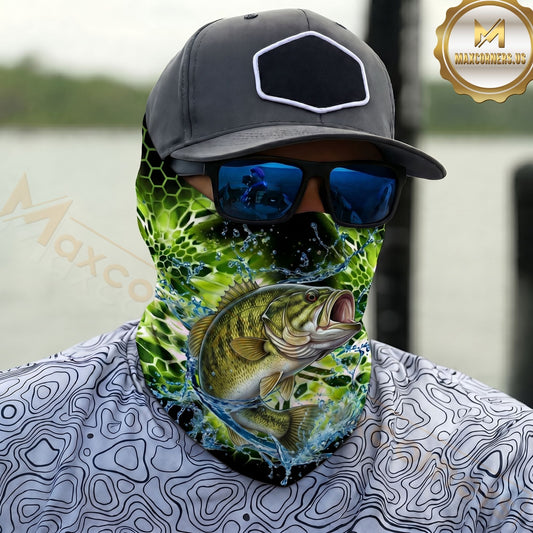 Maxcorners Fishing Neon Green Honeycomb Water Splash 3D Neck Gaiter (13 Fish Species)