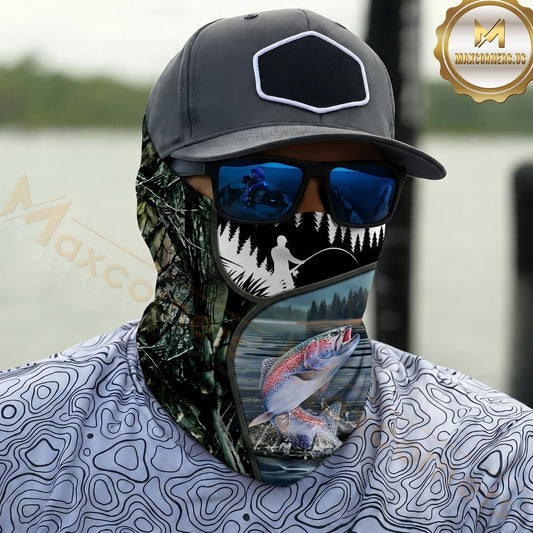 Maxcorners Fishing Camoflage Foggy Forest 3D Neck Gaiter (9 Fish Species)
