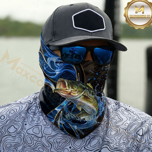 Maxcorners Fishing Largemouth Bass Water Splash 3D Neck Gaiter