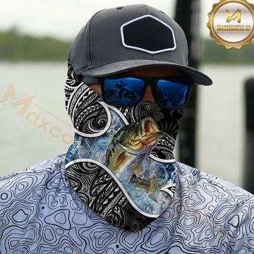 Maxcorners Fishing Largemouth Bass Tribal Pattern Black White Water Splash 3D Neck Gaiter