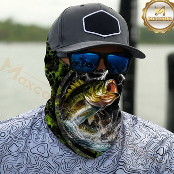Maxcorners Fishing Largemouth Bass Camo Thunder Water Splash 3D Neck Gaiter