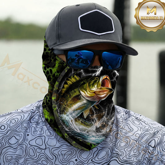 Maxcorners Fishing Largemouth Bass Camo Thunder Water Splash 3D Neck Gaiter