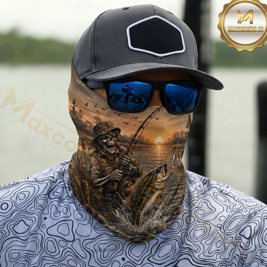 Maxcorners Fishing Skull Angler Wildlife Sunset Graphic 3D Neck Gaiter