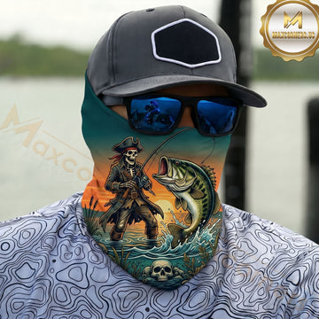 Maxcorners Fishing Skull Angler Lake Sunset 3D Neck Gaiter
