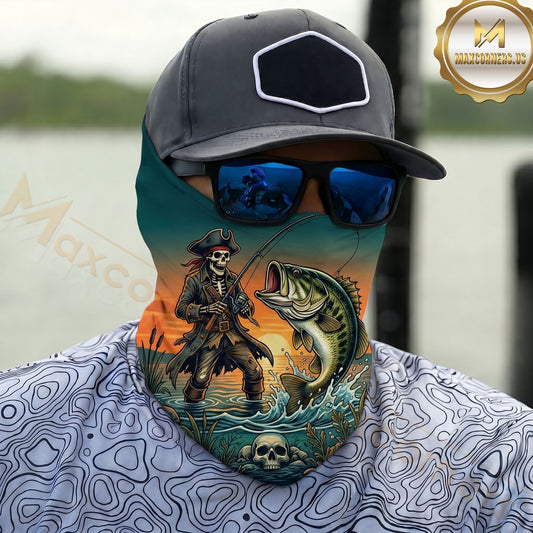 Maxcorners Fishing Skull Angler Lake Sunset 3D Neck Gaiter