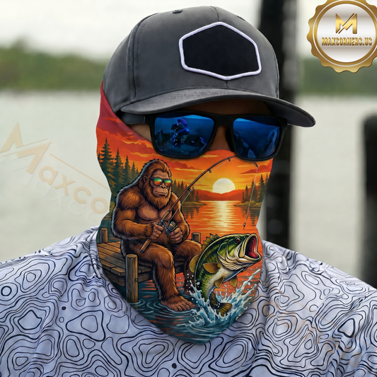Maxcorners Fishing Bigfoot Angler Lake Sunset 3D Neck Gaiter