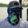 Maxcorners Fishing Blue Flame Golden Pattern 3D Neck Gaiter (13 Fish Species)