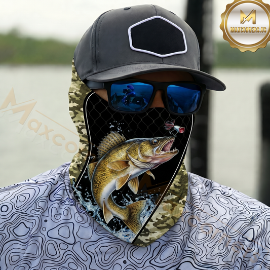 Maxcorners Fishing Black Khaki Camoflage 3D Neck Gaiter (13 Fish Species)