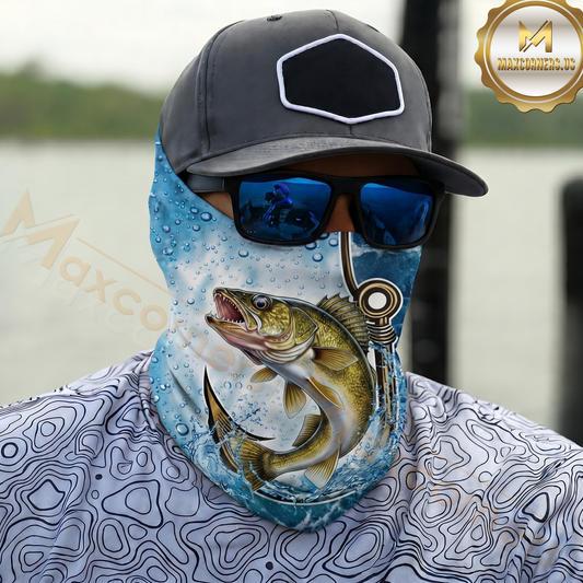 Maxcorners Fishing Hook Line Ocean Bubble 3D Neck Gaiter (13 Fish Species)
