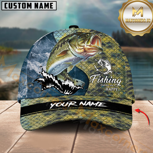 Maxcorners Bass Fishing Skin Seawave Customized Name 3D Cap