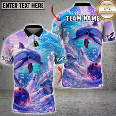 Maxcorners Bowling Splash Art Dolphin Colorful Bowling Ball & Pins Personalized Name, Team Name 3D Shirt