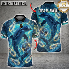 Maxcorners Bowling Ocean Dolphin Electric Wave Bowling Ball & Pins Personalized Name, Team Name 3D Shirt