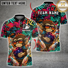 Maxcorners Bowling Graffiti Monkey Bowling Ball Street Art Multicolor Customized Name, Team Name 3D Shirt