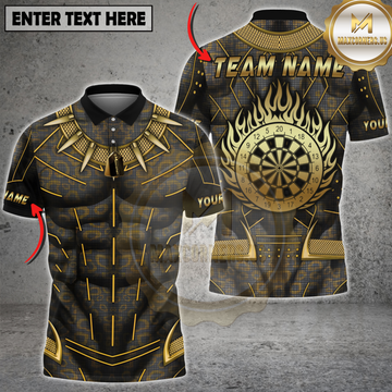 Maxcorners Darts Black Gold Muscle Armor Flaming Dartboard Personalized Name, Team Name 3D Shirt