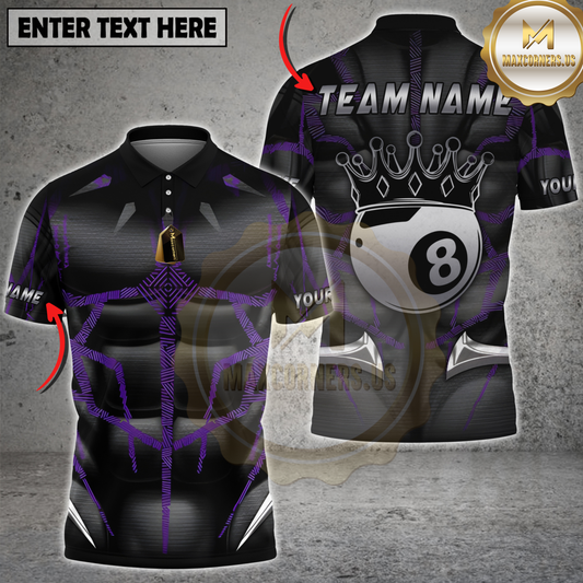 Maxcorners Billiards Purple Muscle King Crown 8 Ball Personalized Name, Team Name 3D Shirt