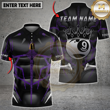 Maxcorners Billiards Purple Muscle King Crown 9 Ball Personalized Name, Team Name 3D Shirt