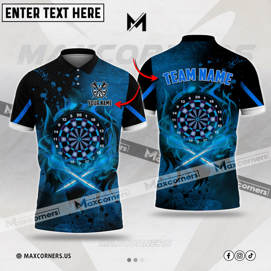Maxcorners Darts Fire Flame Premium Multicolor Option Customized Name, Team Name 3D Polo Shirt (4 Colors)