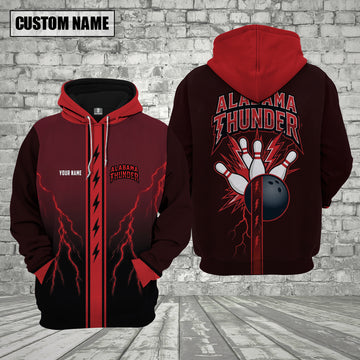 Maxcorners Bowling Alabama Thunder Red Lightning Personalized Name 3D Unisex Shirt For Jeff Tatum