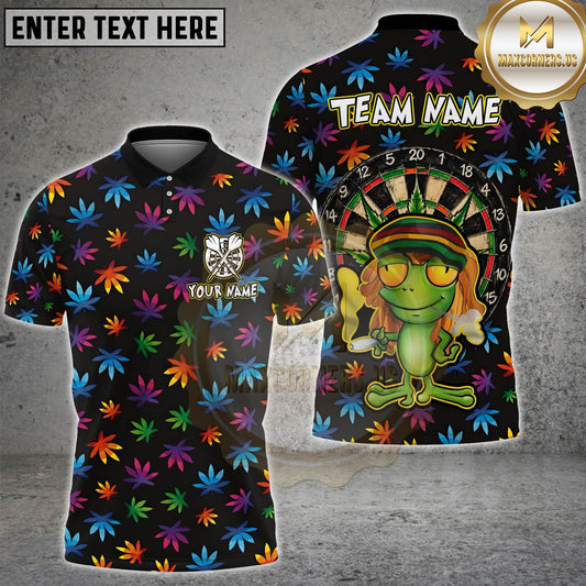Maxcorners Dart Rasta Frog Colorful Leaf Design Personalized Name 3D Unisex Shirt