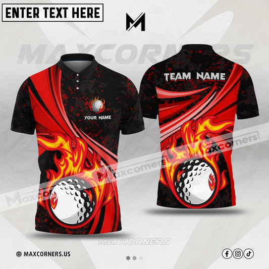 MaxCorners Customized Name Fire Flame Golf Multicolor Custom 3D Polo Shirt (4 Colors)