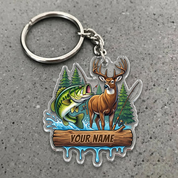 Maxcorners Largemouth Bass Fishing And Deer Forest Personalized Name 3D Keychain And Ornament