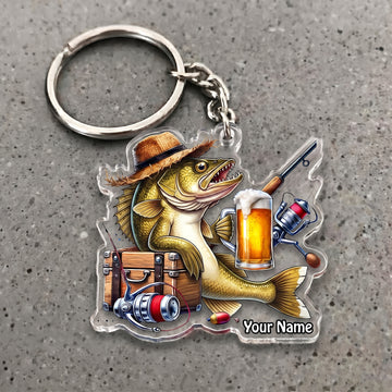 Maxcorners Walleye Fishin Beer Barrel Personalized Name 3D Keychain And Ornament