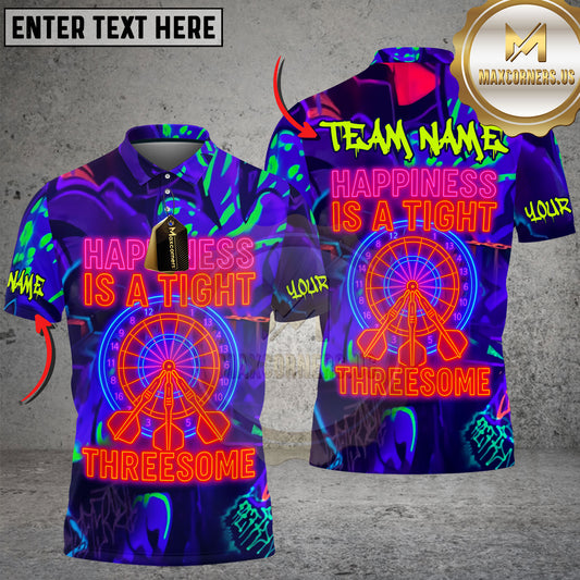 Maxcorners Darts Happiness Is A Tight Threesome Neon Style Personalized Name 3D Unisex Shirt