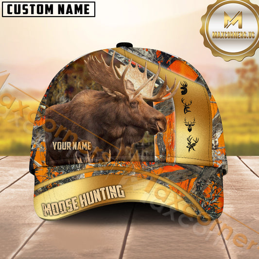 Maxcorners Golden Hunting Orange Camouflage Personalized Name 3D Cap (Multioption)