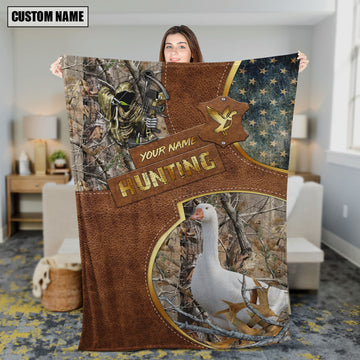 Maxcorners Goose Hunting Leather Texture Cross & American Flag Personalized Name 3D Blanket