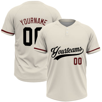 Maxcorners Custom Cream Black-Crimson Two-Button Unisex Softball Jersey LM0609