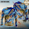 Maxcorners Fishing Yellow Blue Lightning Pattern Design Custom Name & Team Name 3D Shirts