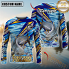 Maxcorners Fishing Yellow Blue Lightning Pattern Design Custom Name & Team Name 3D Shirts