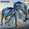 Maxcorners Fishing Yellow Blue Lightning Pattern Design Custom Name & Team Name 3D Shirts