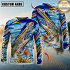 Maxcorners Fishing Yellow Blue Lightning Pattern Design Custom Name & Team Name 3D Shirts