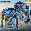 Maxcorners Fishing Yellow Blue Lightning Pattern Design Custom Name & Team Name 3D Shirts