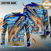 Maxcorners Fishing Yellow Blue Lightning Pattern Design Custom Name & Team Name 3D Shirts