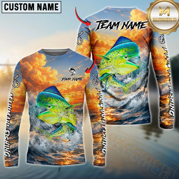 Maxcorners Fishing Ocean Sunset Wave Custom Name & Team Name 3D Shirts