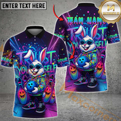 Maxcorners Trust Yourself Bowling Bunny Neon Style Multicolor Customized Name, Team Name 3D Shirts