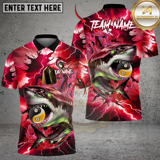 Maxcorners Billiard Lightning Shark Yin-Yang 8 & 9 Ball Multicolor Customized Name, Team Name 3D Shirt