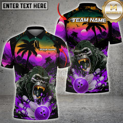 Maxcorners Bowling Gorilla Strike Multicolor Customized Name, Team Name 3D Shirts