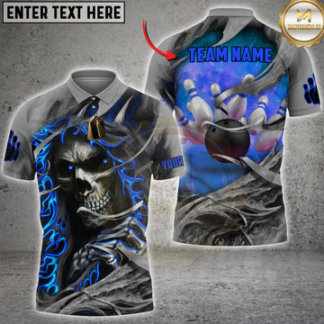 Maxcorners Bowling Fire Skull Multicolor Customized Name, Team Name 3D Shirts