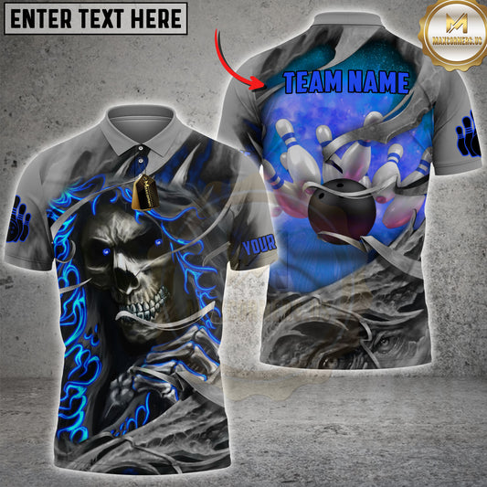 Maxcorners Bowling Fire Skull Multicolor Customized Name, Team Name 3D Shirts