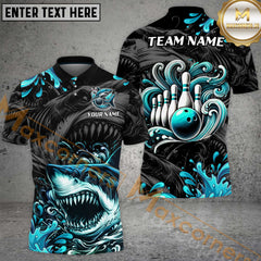 Maxcorners Bowling Angry Shark Multicolor Options Personalized Name, Team Name 3D Shirt
