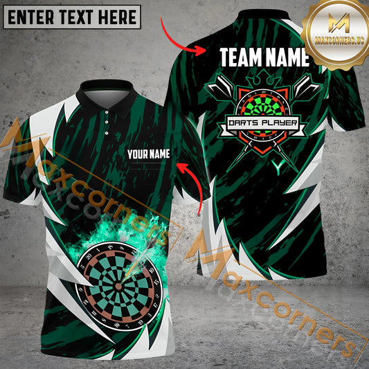 Maxcorners Darts Fire Thunderstorm Mutilcolor Options Personalized Name, Team Name 3D Polo Shirt