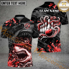 Maxcorners Bowling Angry Shark Multicolor Options Personalized Name, Team Name 3D Shirt